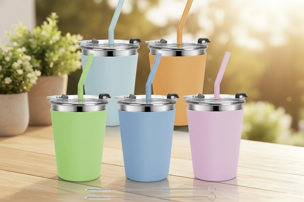 Stainless Steel Toddler Cups with Straws (5-Pack)